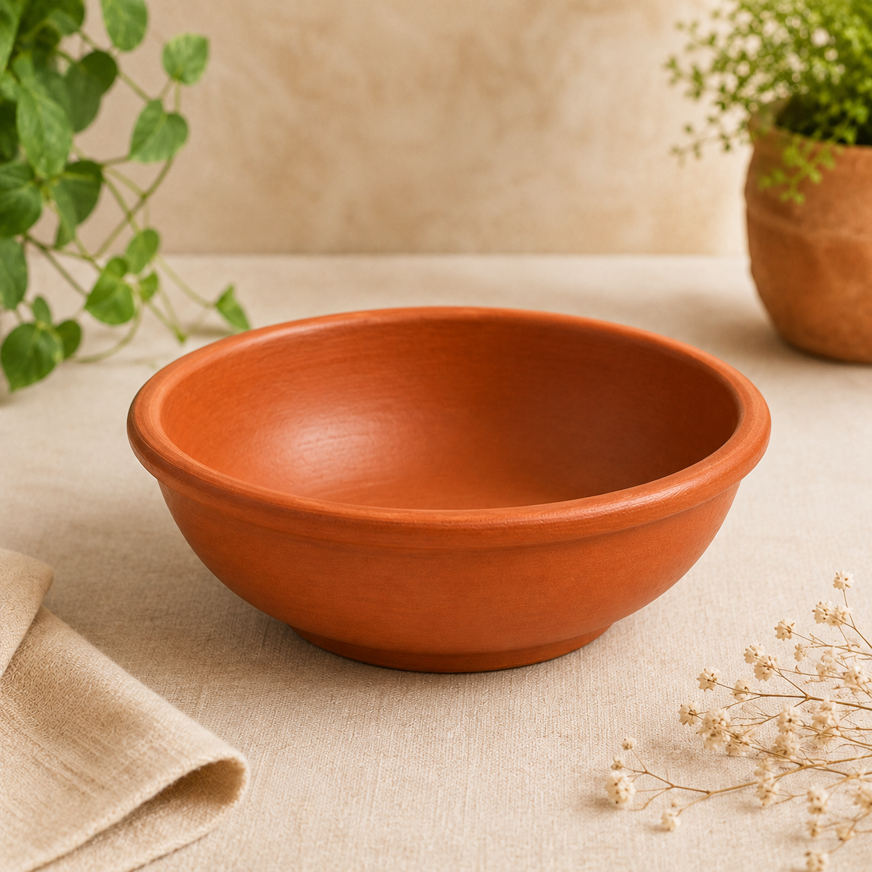 Terracotta Clay Serving Bowl for Curry, Rice & Sabzi
