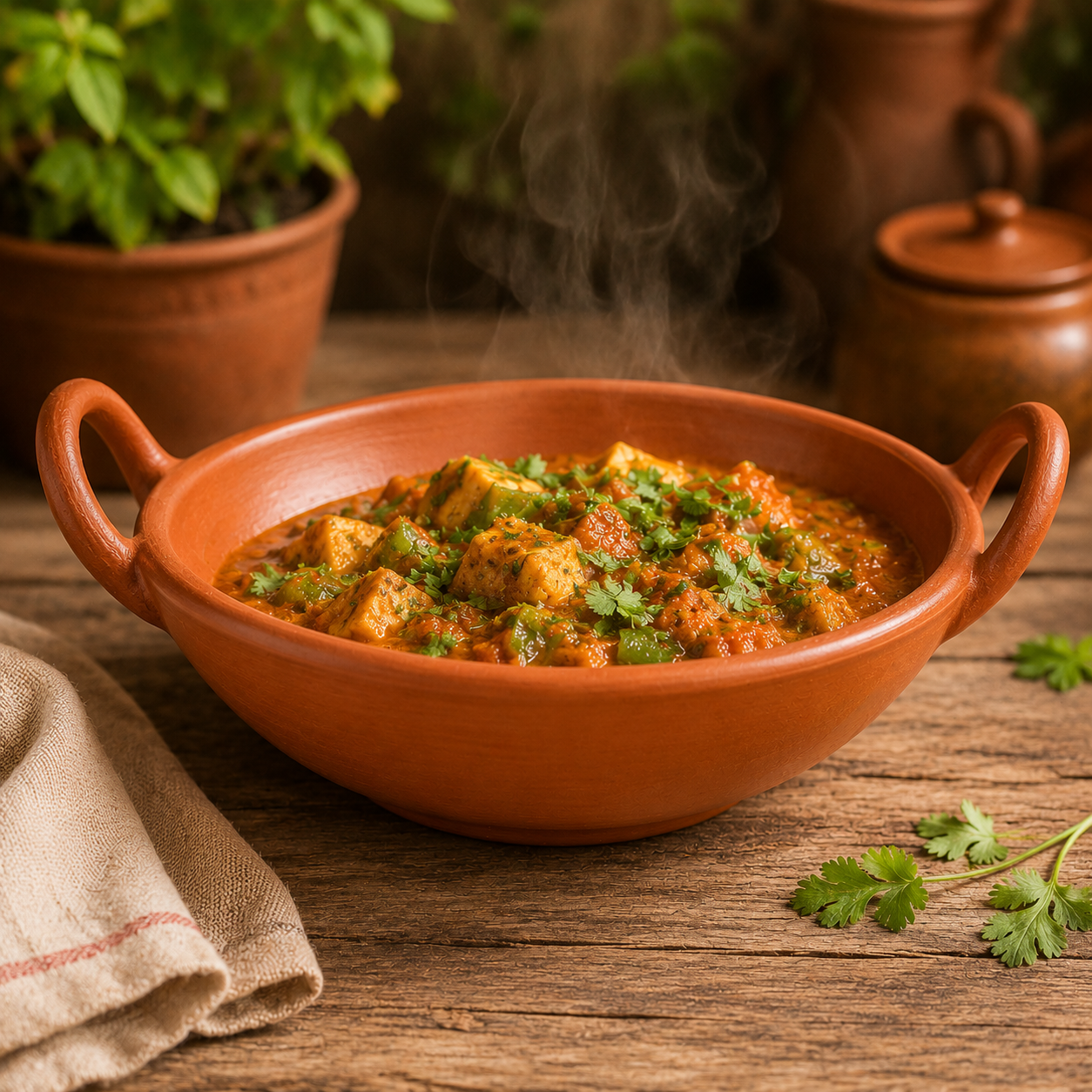 Traditional Terracotta Clay Kadhai with Handles