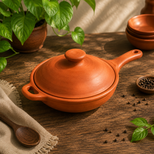 Traditional Terracotta Clay Pan with Lid