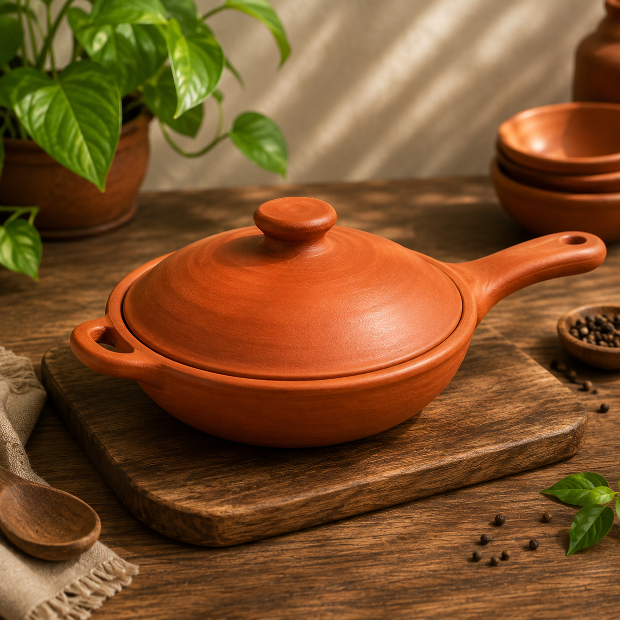 Traditional Terracotta Clay Pan with Lid