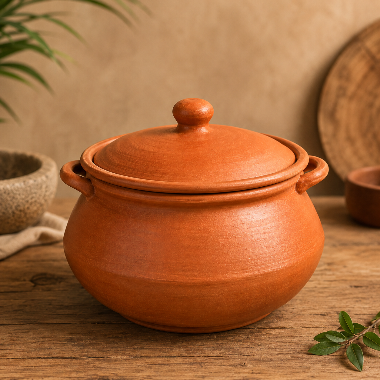 Traditional Terracotta Clay Handi with Lid