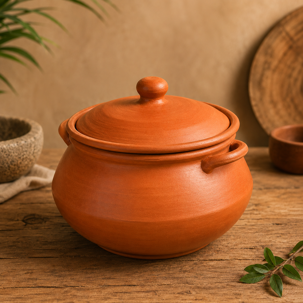 Traditional Terracotta Clay Handi with Lid