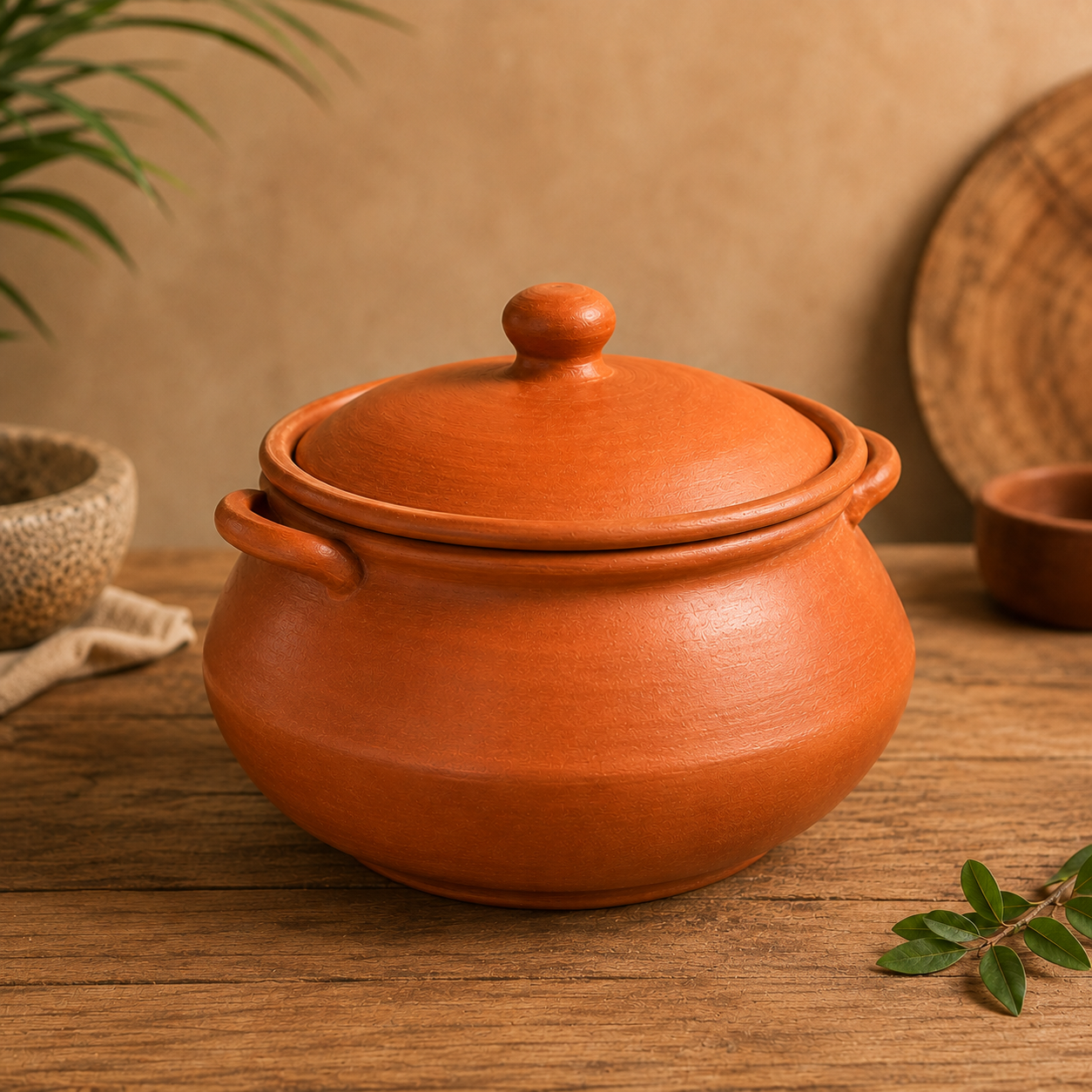 Traditional Terracotta Clay Handi with Lid